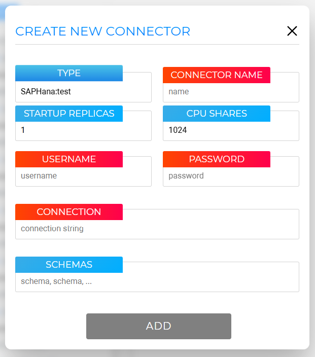 Add new connector Dialog Add new connector Dialog
