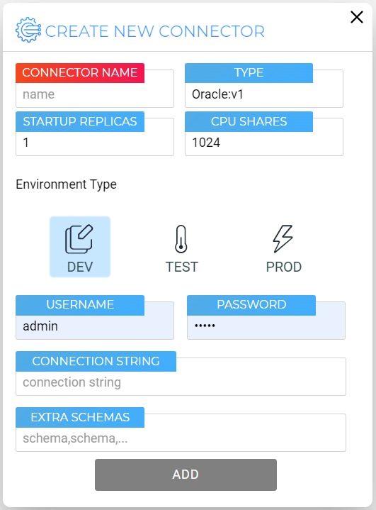 Add new connector Dialog - Oracle
